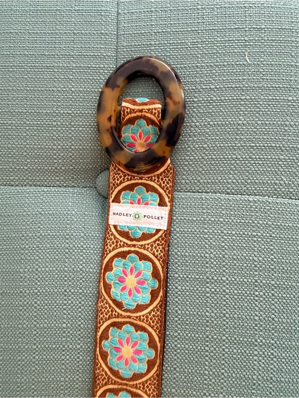 Hadley Pollet Brown Floral Embroidered Belt with Tortoiseshell Buckle